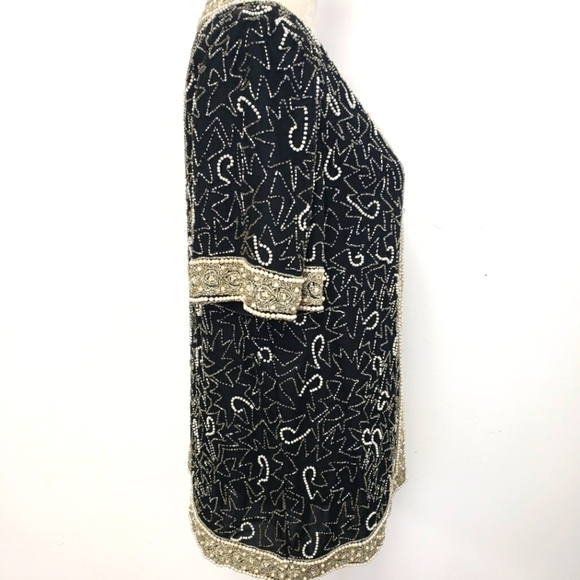 Vintage Laurence Kazer New York 100% Silk Beaded Short Sleeve Jacket XL EUC - Picture 2 of 13